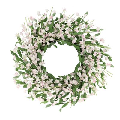 Puleo International 24-inch Artificial Pea Blossom Floral White Spring Wreath, Green