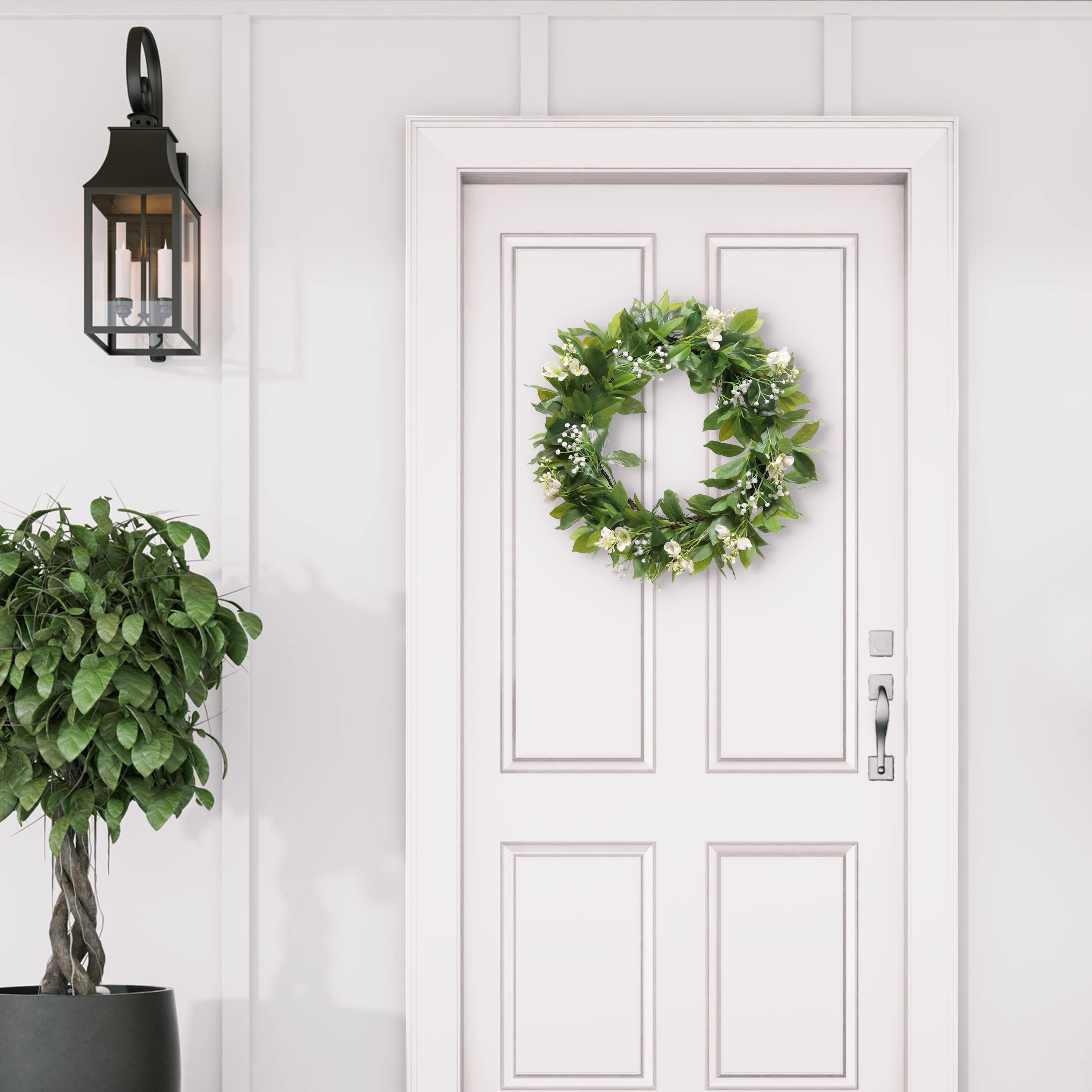 Puleo International 24-inch Artificial Gypsophila Dogwood Floral Banyan Leaves Spring Wreath