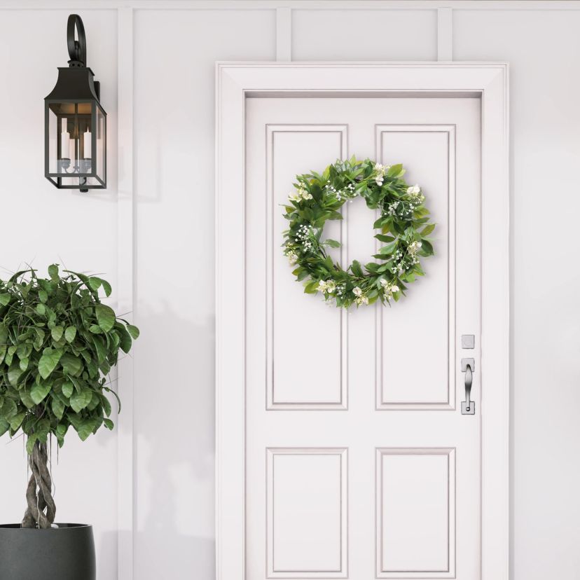 Puleo International 24-inch Artificial Gypsophila Dogwood Floral Banyan Leaves Spring Wreath
