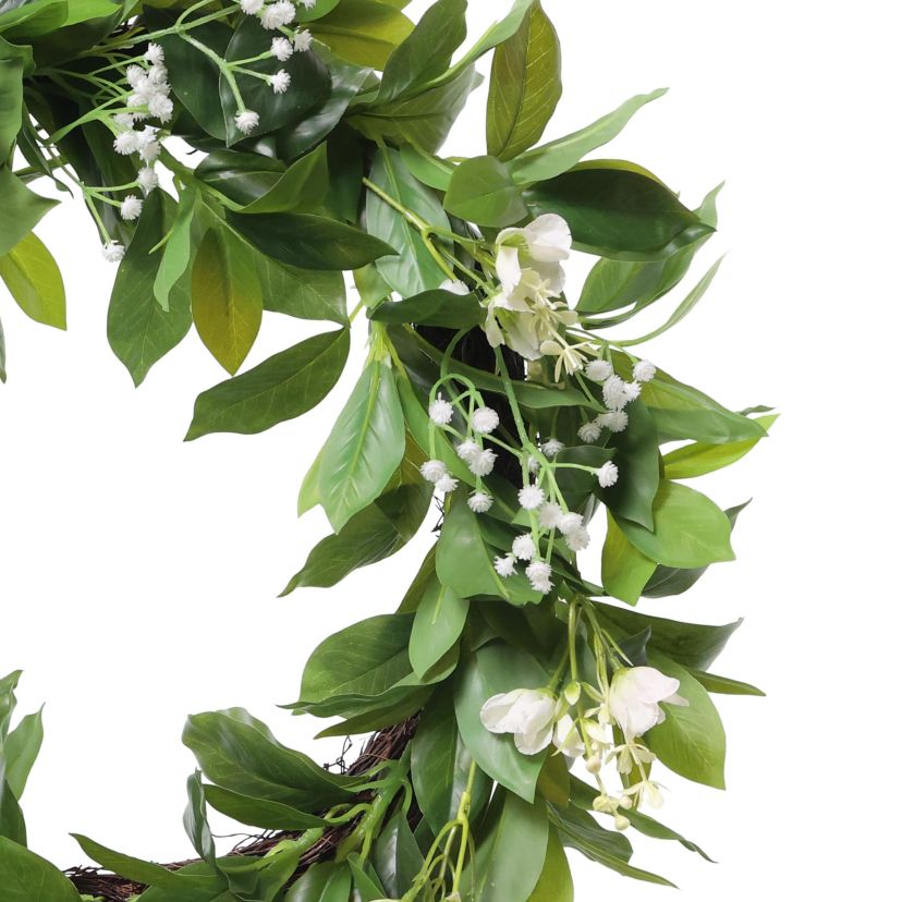 Puleo International 24-inch Artificial Gypsophila Dogwood Floral Banyan Leaves Spring Wreath