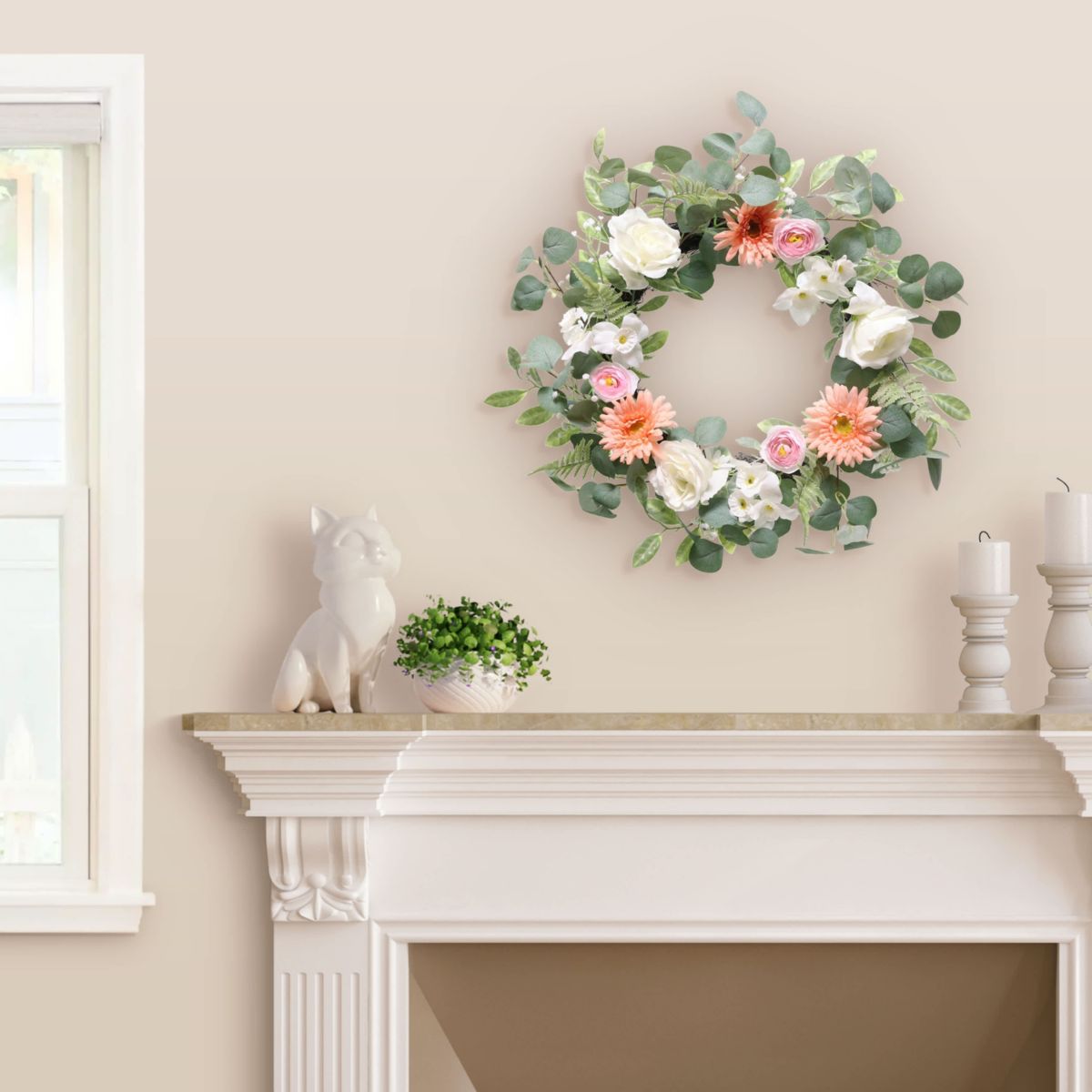 Puleo International 24-inchArtificial Chrysanthethemum Rose and Ranunculus Floral Spring Wreath