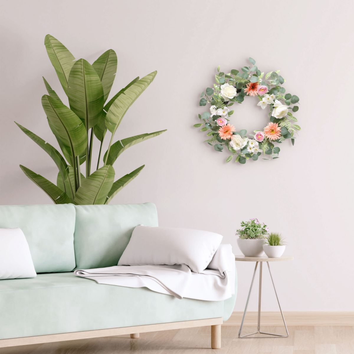 Puleo International 24-inchArtificial Chrysanthethemum Rose and Ranunculus Floral Spring Wreath