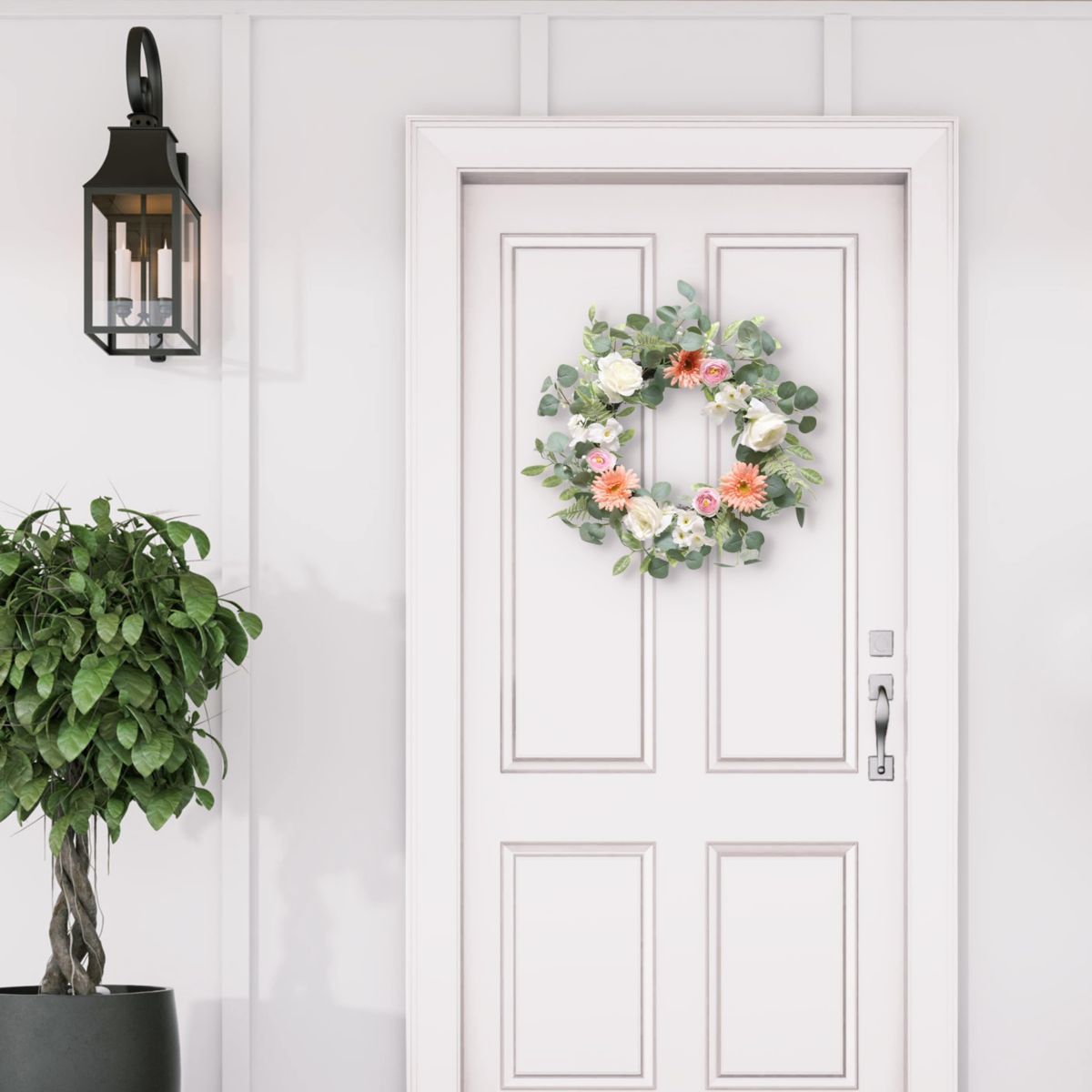 Puleo International 24-inchArtificial Chrysanthethemum Rose and Ranunculus Floral Spring Wreath