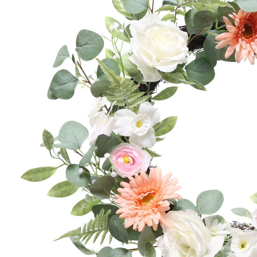 Puleo International 24-inchArtificial Chrysanthethemum Rose and Ranunculus Floral Spring Wreath