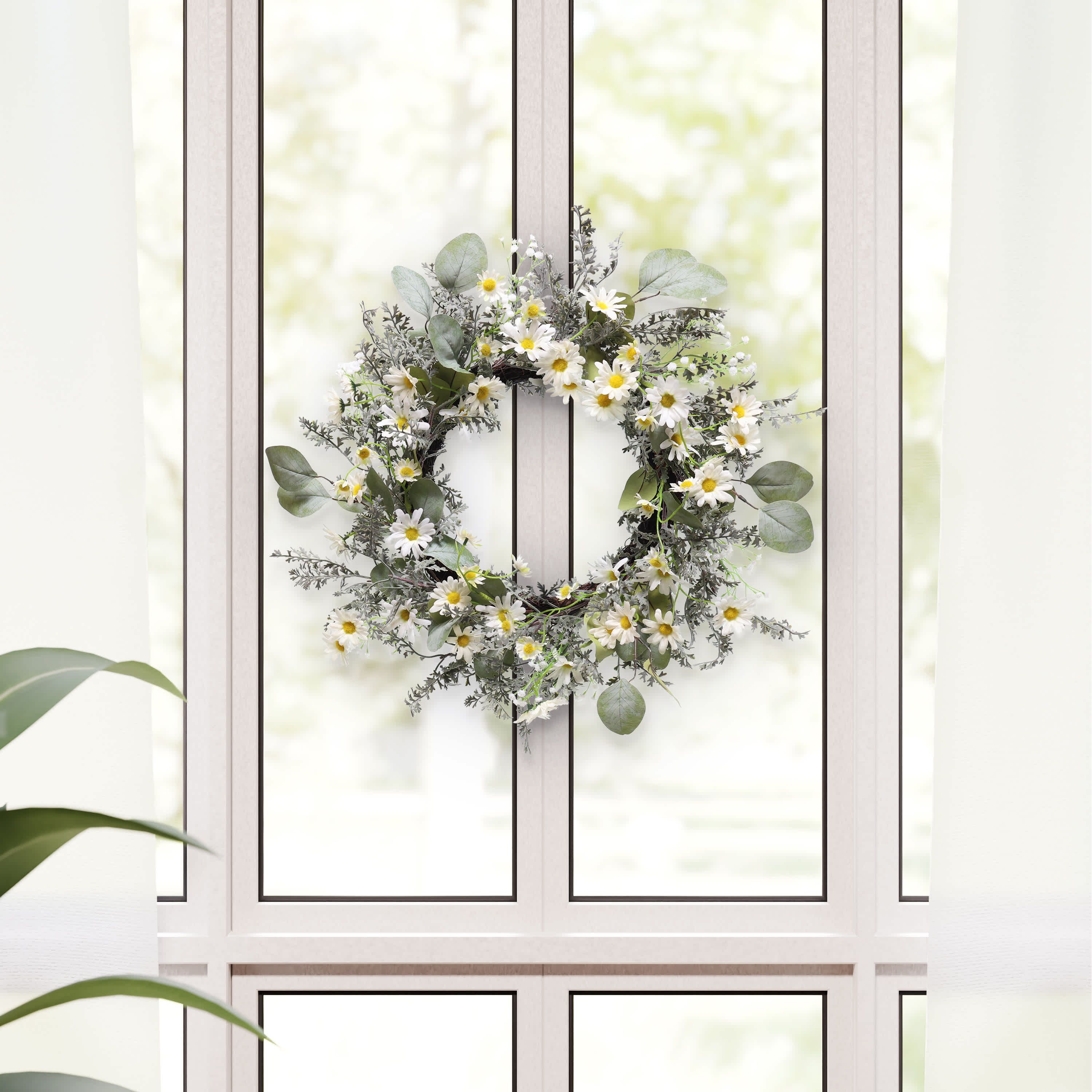 Puleo International 24-inch Artificial Daisy Floral Spring Wreath