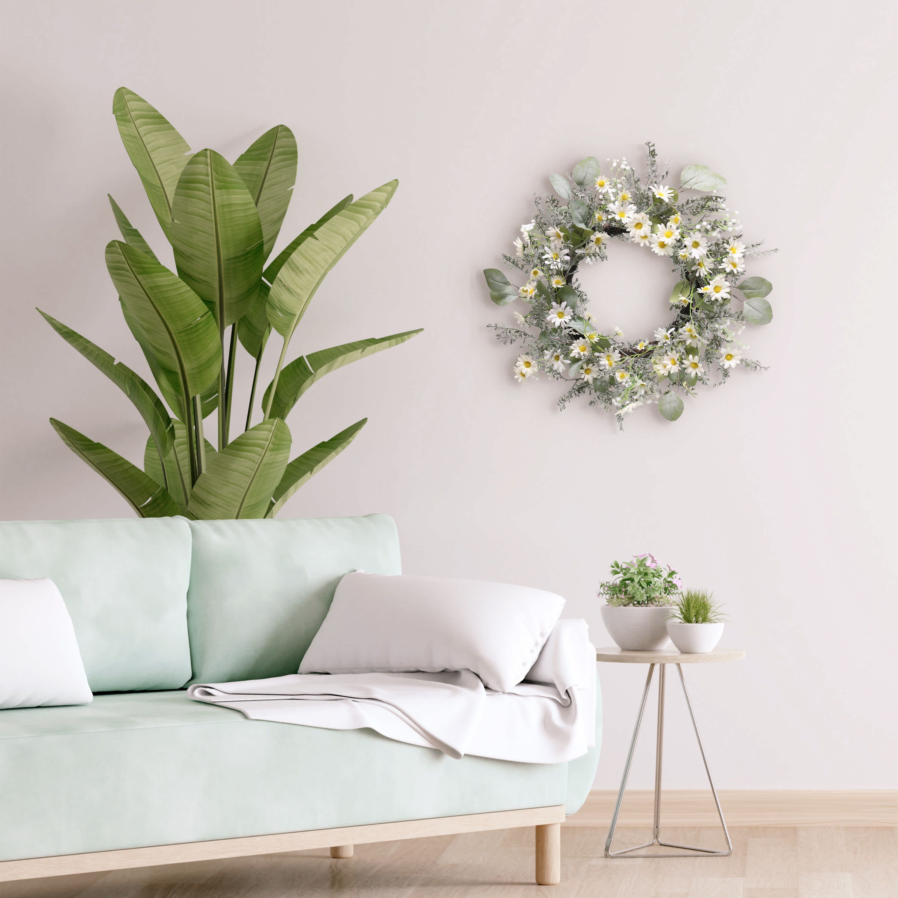 Puleo International 24-inch Artificial Daisy Floral Spring Wreath