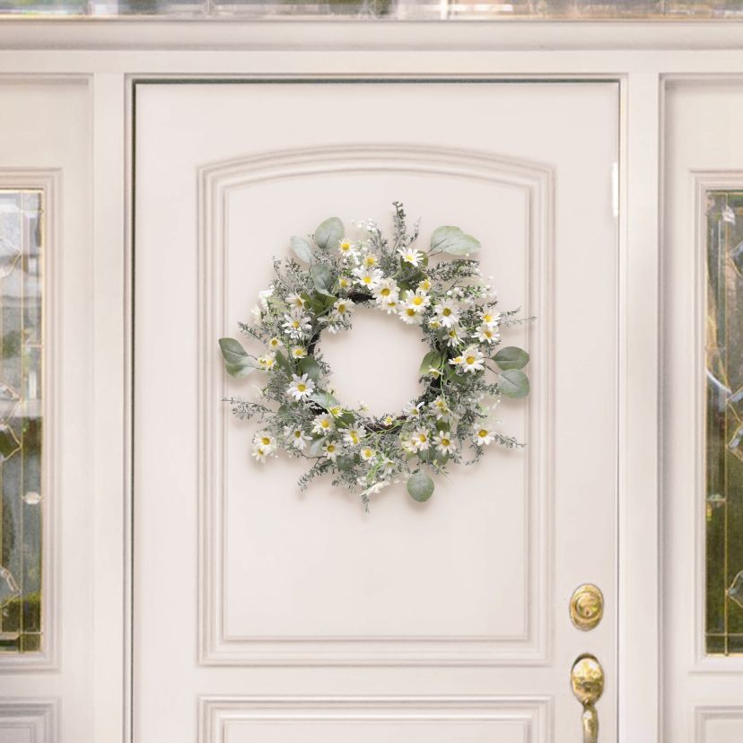 Puleo International 24-inch Artificial Daisy Floral Spring Wreath