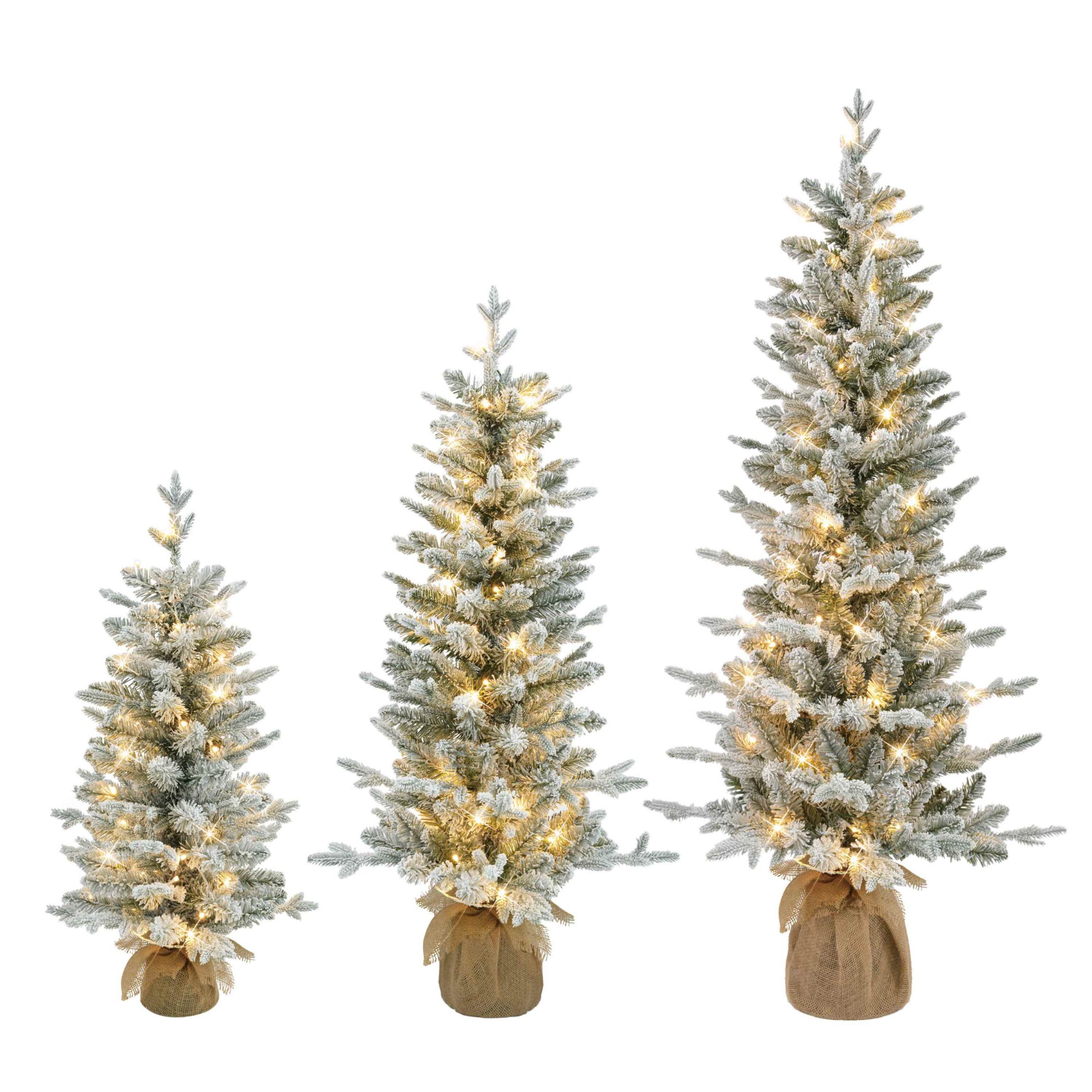 Puleo International Set of 3 Artificial Flocked Spruce Trees in 3, 4, and 5 with Burlap Base