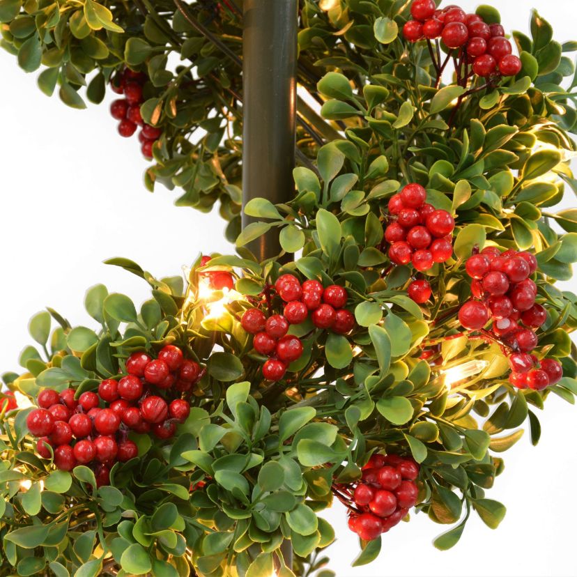 Puleo International 4 Pre-Lit Artificial Potted Swirl Tree Adorned with Red Berries