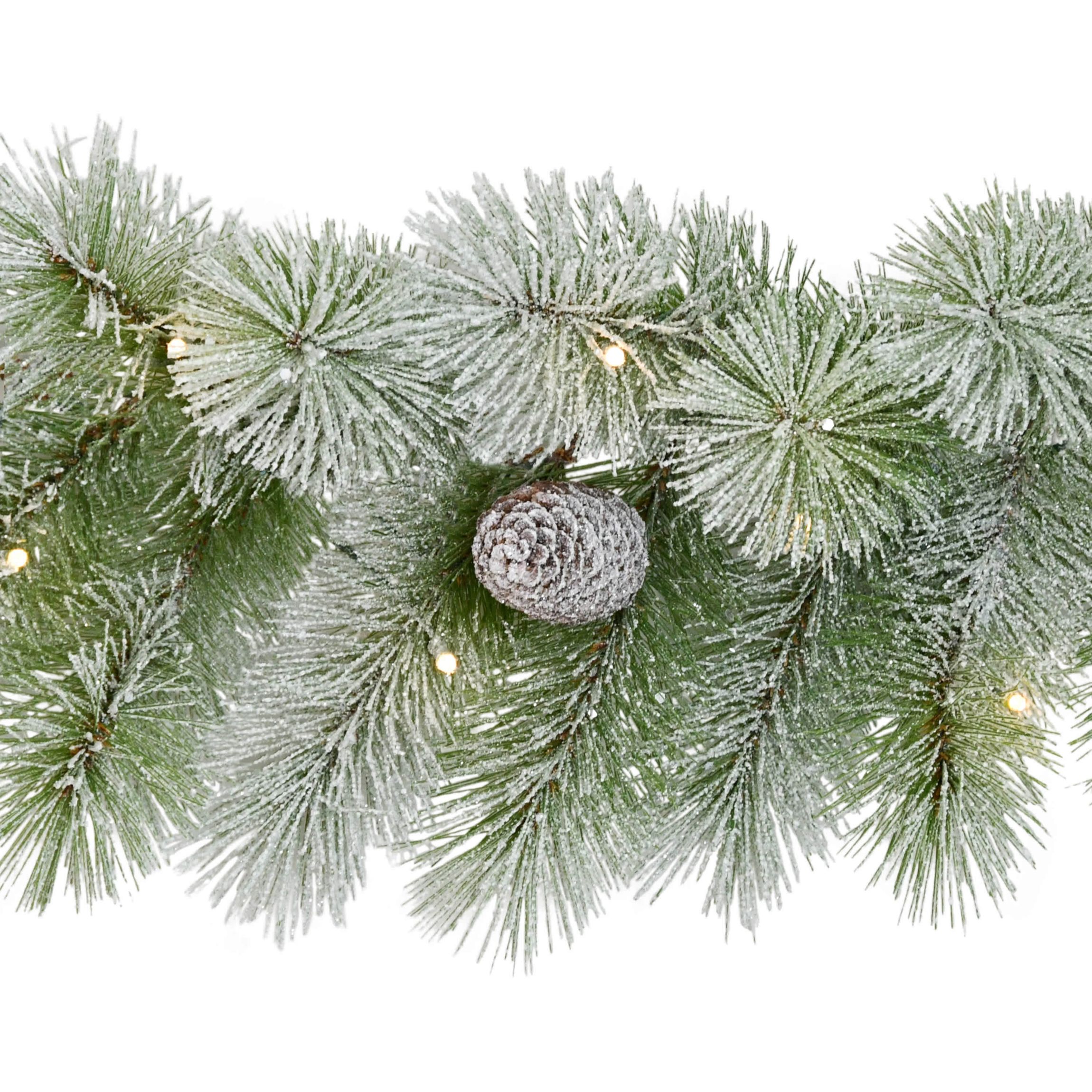 Puleo International 9 x 10" Pre-Lit Flocked Garland with Warm White LED Lights
