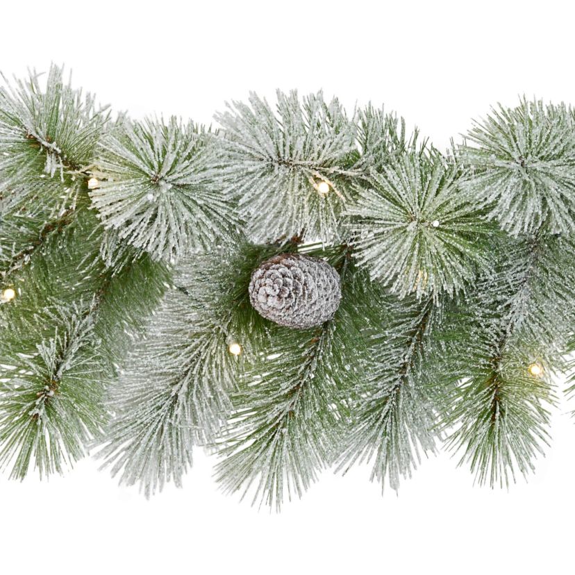 Puleo International 9 x 10" Pre-Lit Flocked Garland with Warm White LED Lights