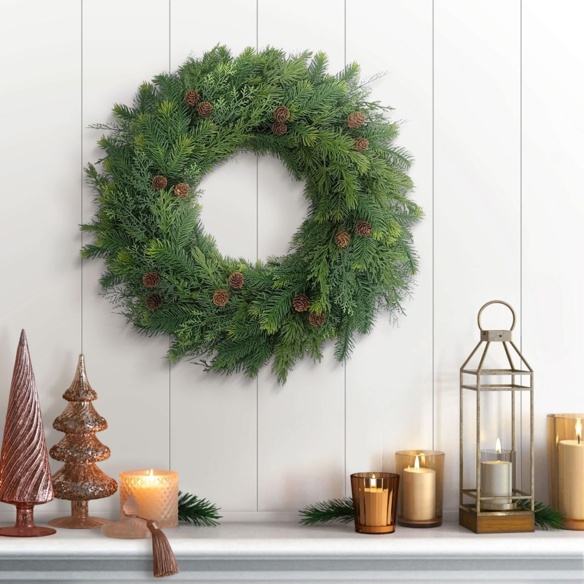 Puleo International 24" Artificial Christmas Wreath with Soft PE Tips Adorned with Pinecones