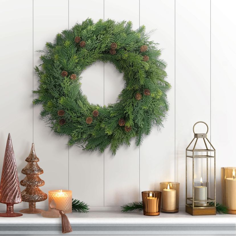 Puleo International 24" Artificial Christmas Wreath with Soft PE Tips Adorned with Pinecones