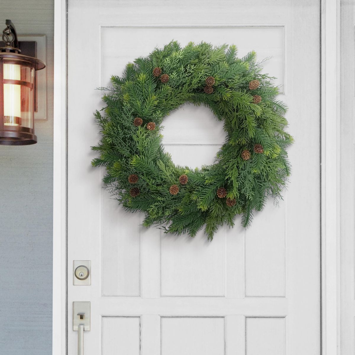Puleo International 24" Artificial Christmas Wreath with Soft PE Tips Adorned with Pinecones