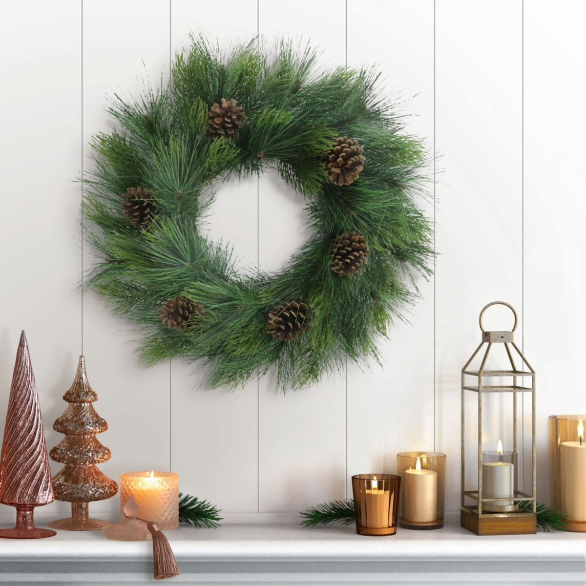 Puleo International 24" Artificial Adorned Wreath with Pinecones