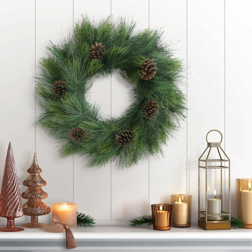 Puleo International 24" Artificial Adorned Wreath with Pinecones