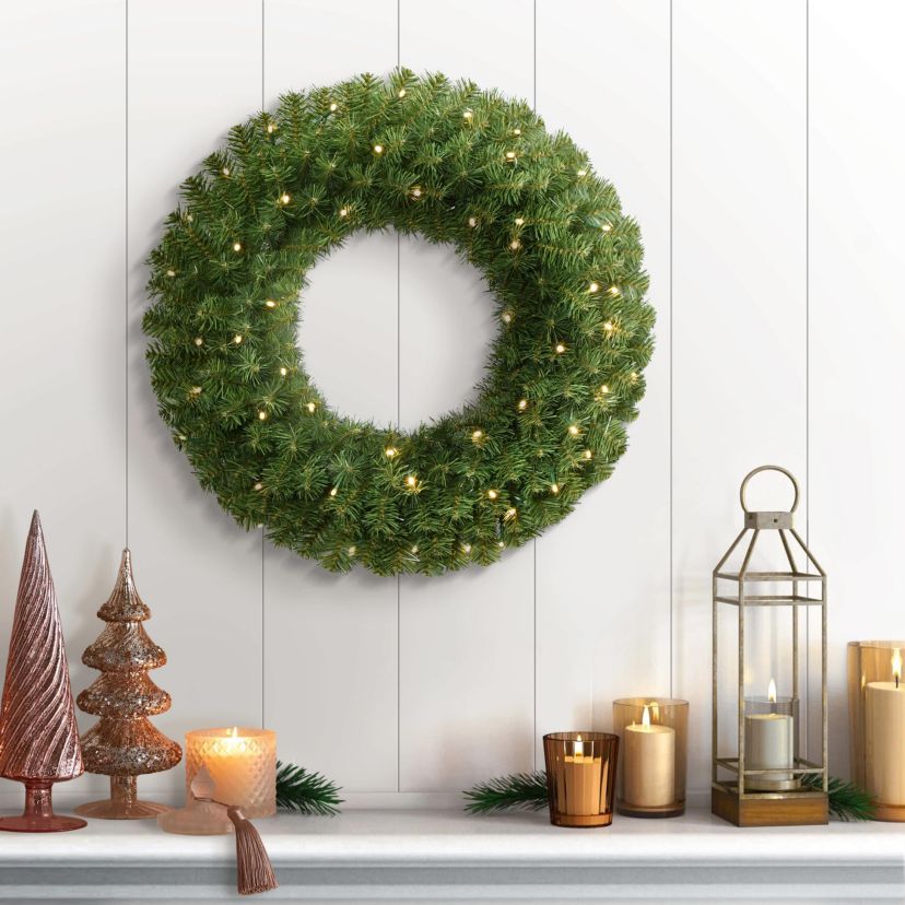 Puleo International 24" Pre-Lit Battery-Operated Artificial Christmas Wreath