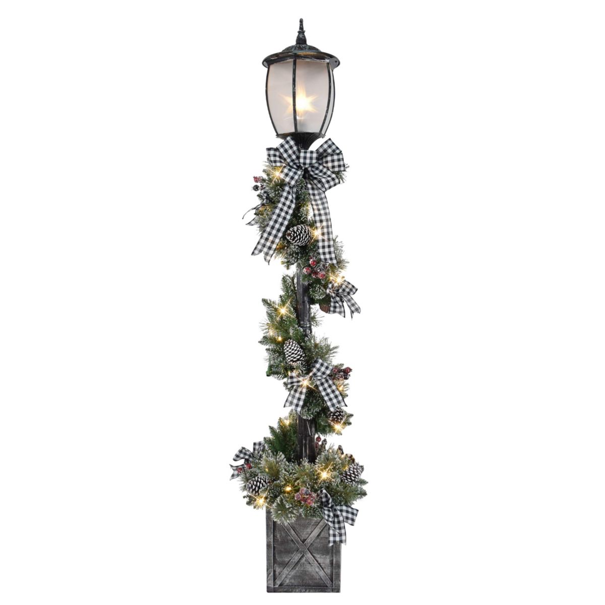 Puleo International 7 Pre-Lit Artificial Adorned Lamp Post with 200 Branch Tips and LED Lights