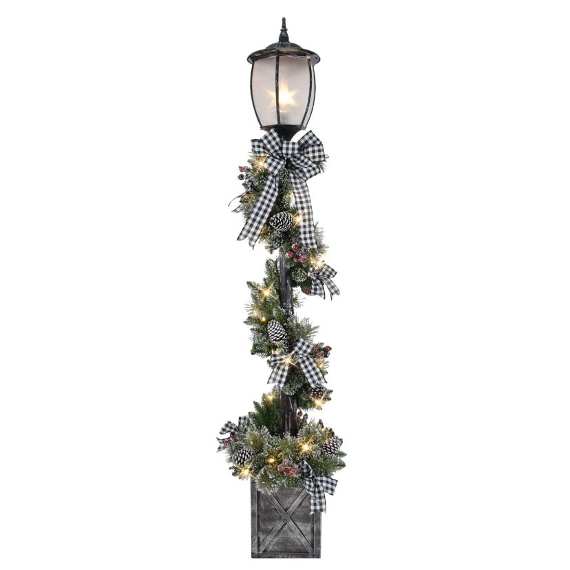 Puleo International 7 Pre-Lit Artificial Adorned Lamp Post with 200 Branch Tips and LED Lights