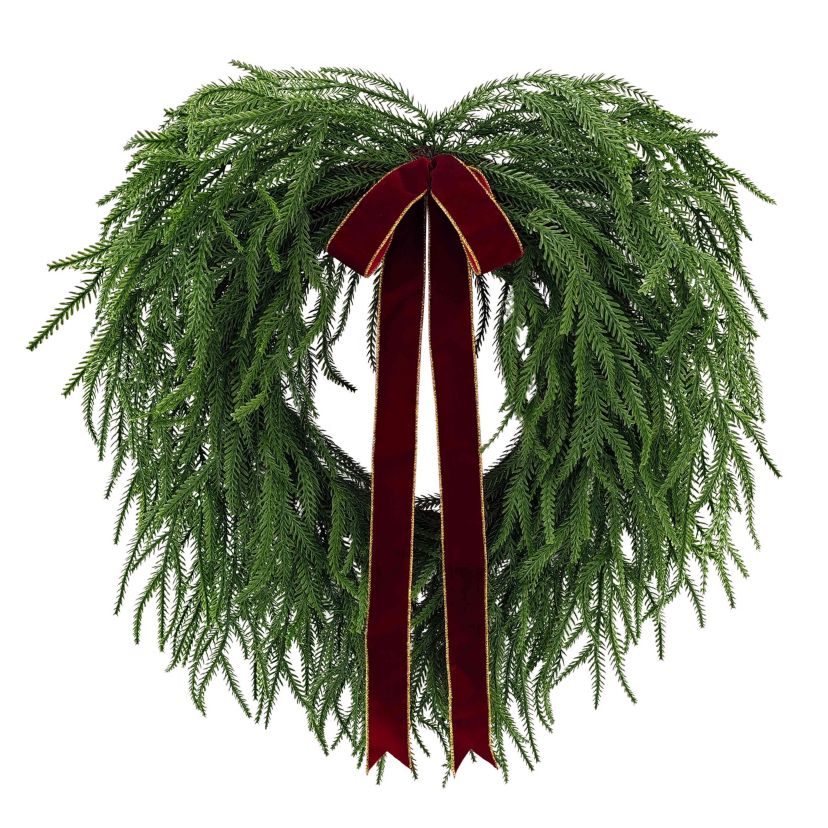 Puleo International 22" Artificial PE Norfolk Pine Wreath with Bow