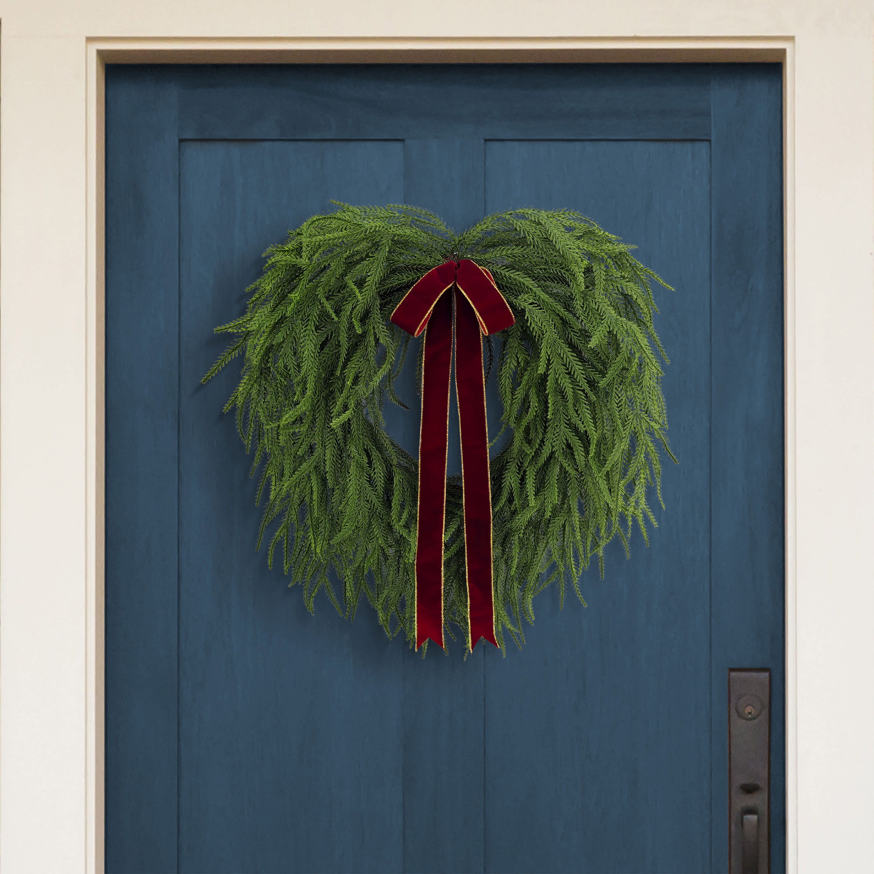 Puleo International 22" Artificial PE Norfolk Pine Wreath with Bow