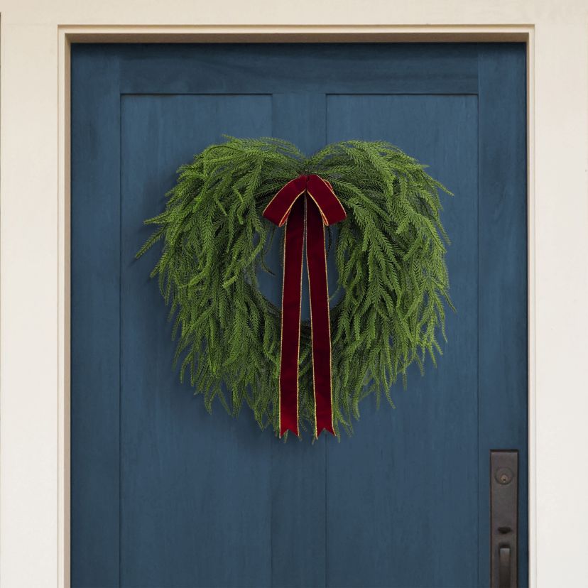 Puleo International 22" Artificial PE Norfolk Pine Wreath with Bow