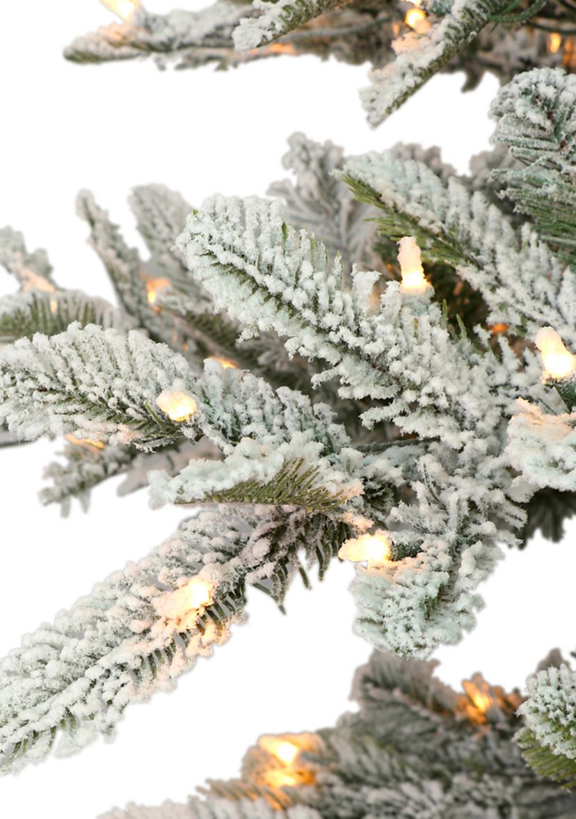 9 ft Pre-lit Slim Flocked Aspen Fir Tree 1451 Tips 700 UL Clear Lights Metal stand Green