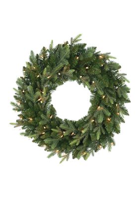 Puleo International 24 Pre-Lit Balsam Fir Wreath 300 Tips 50 Clear Lights