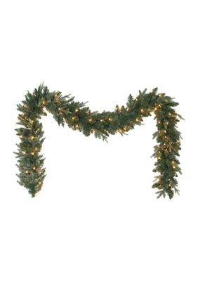 Puleo International 9-foot x 10 Pre-Lit Balsam Fir Garland 420 Tips 100 Clear Lights, Green
