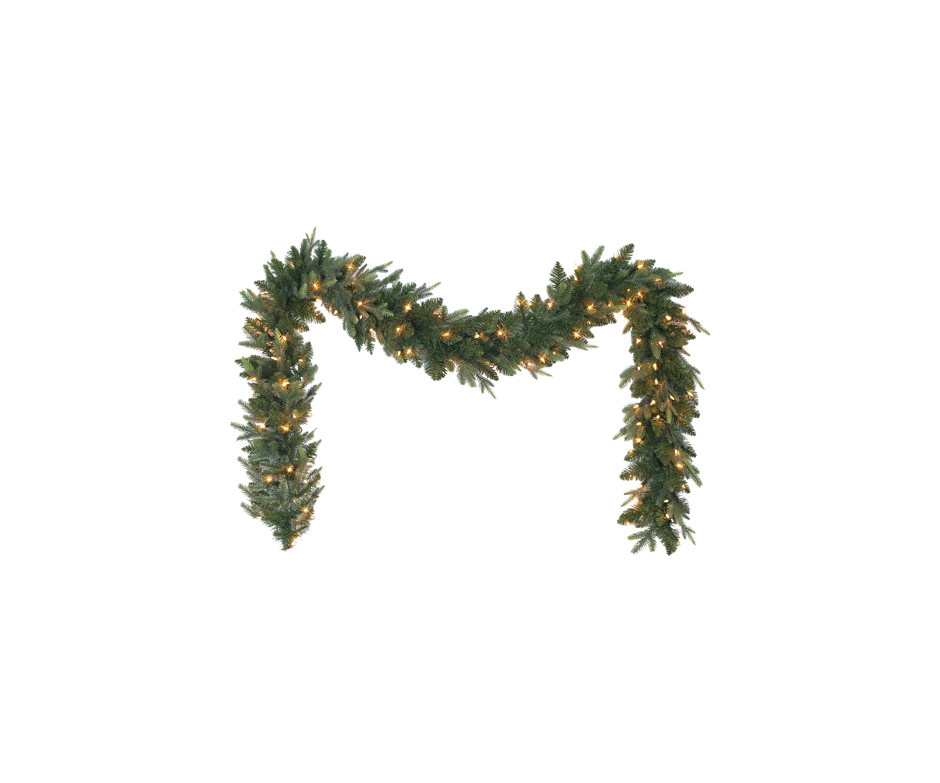 9-foot x 10 Pre-Lit Balsam Fir Garland 420 Tips 100 Clear Lights