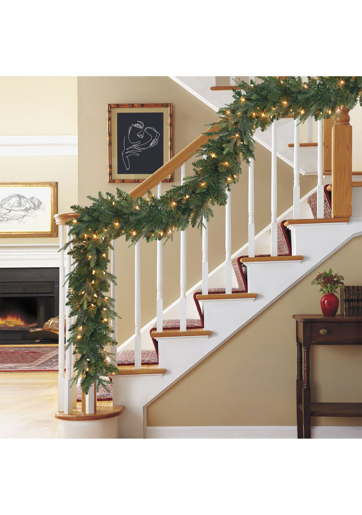 9-foot x 10 Pre-Lit Balsam Fir Garland 420 Tips 100 Clear Lights