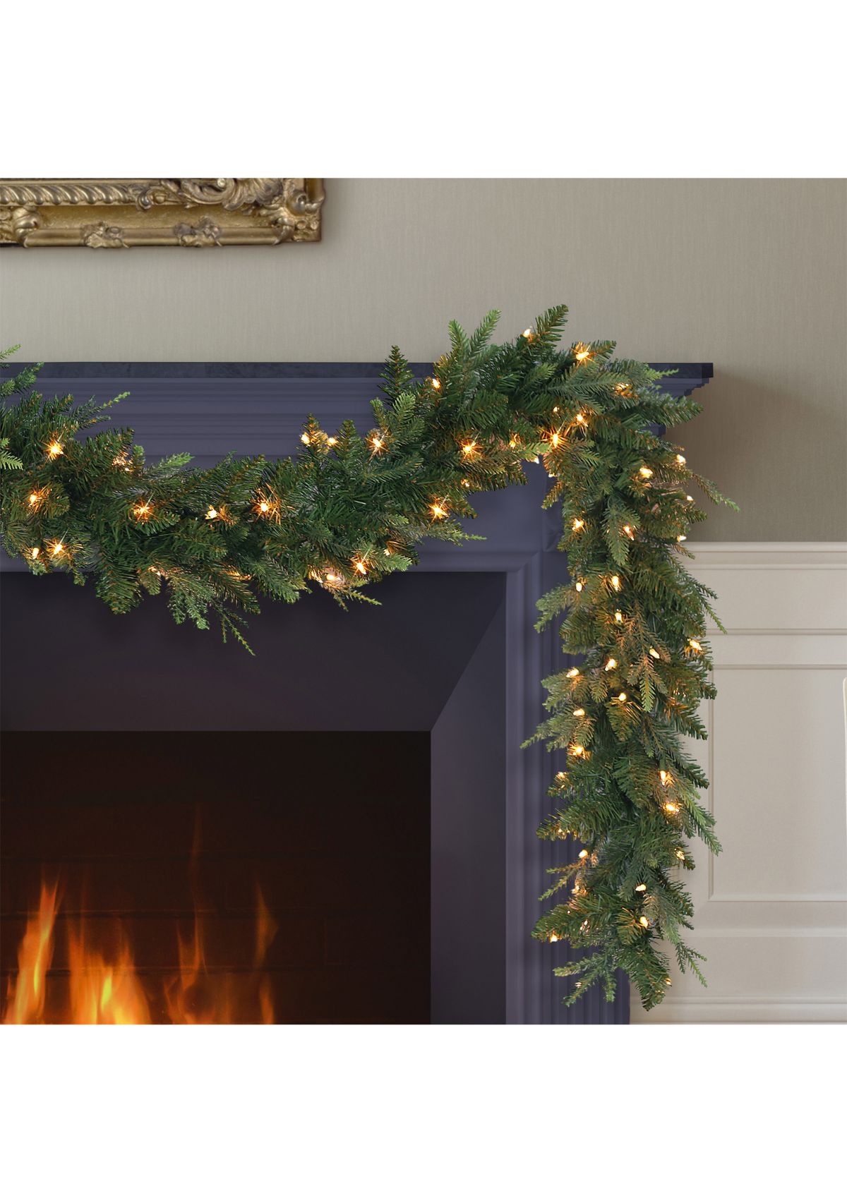 9-foot x 10 Pre-Lit Balsam Fir Garland 420 Tips 100 Clear Lights