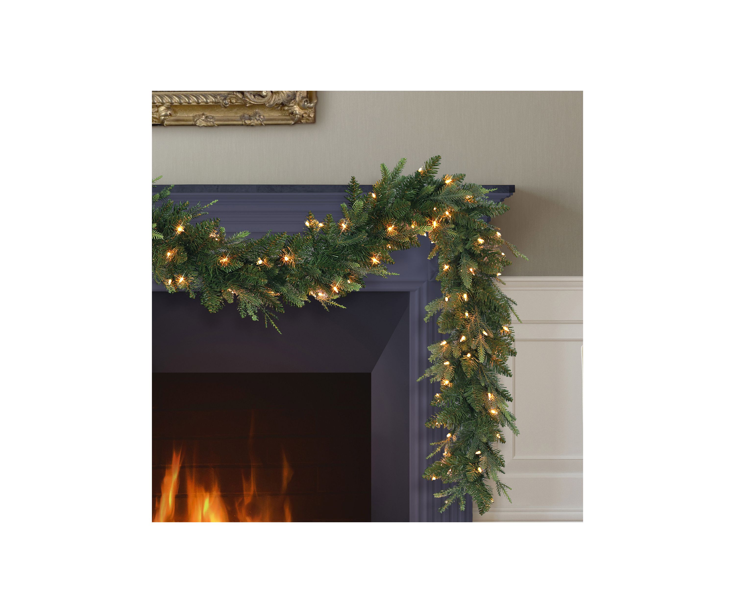 9-foot x 10 Pre-Lit Balsam Fir Garland 420 Tips 100 Clear Lights