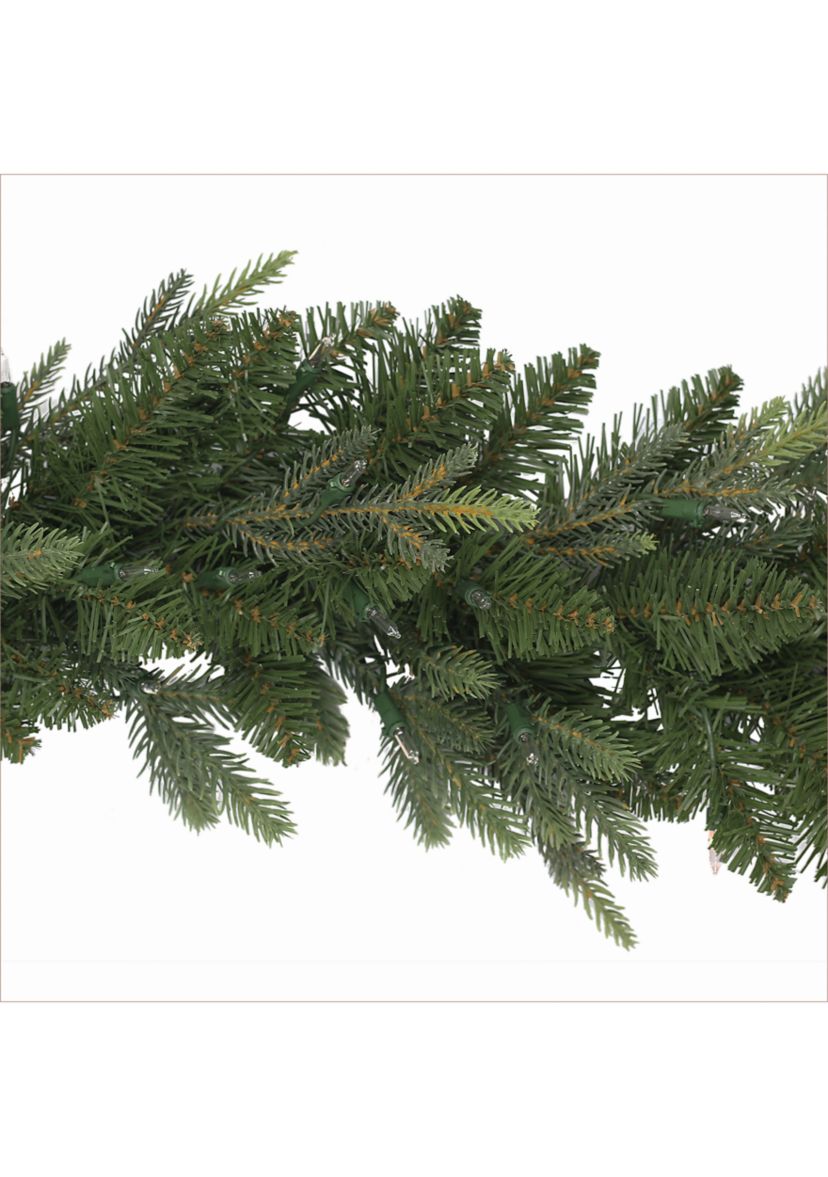9-foot x 10 Pre-Lit Balsam Fir Garland 420 Tips 100 Clear Lights