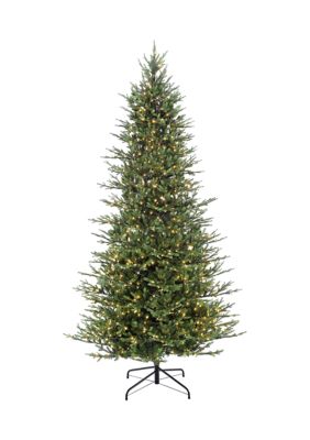 Puleo International 10-foot Pre-Lit Slim Balsam Aritifical Fir Tree 6357 Tips 900 Clear Lights On/Off Foot Pedal Switch, Green, 10 Foot