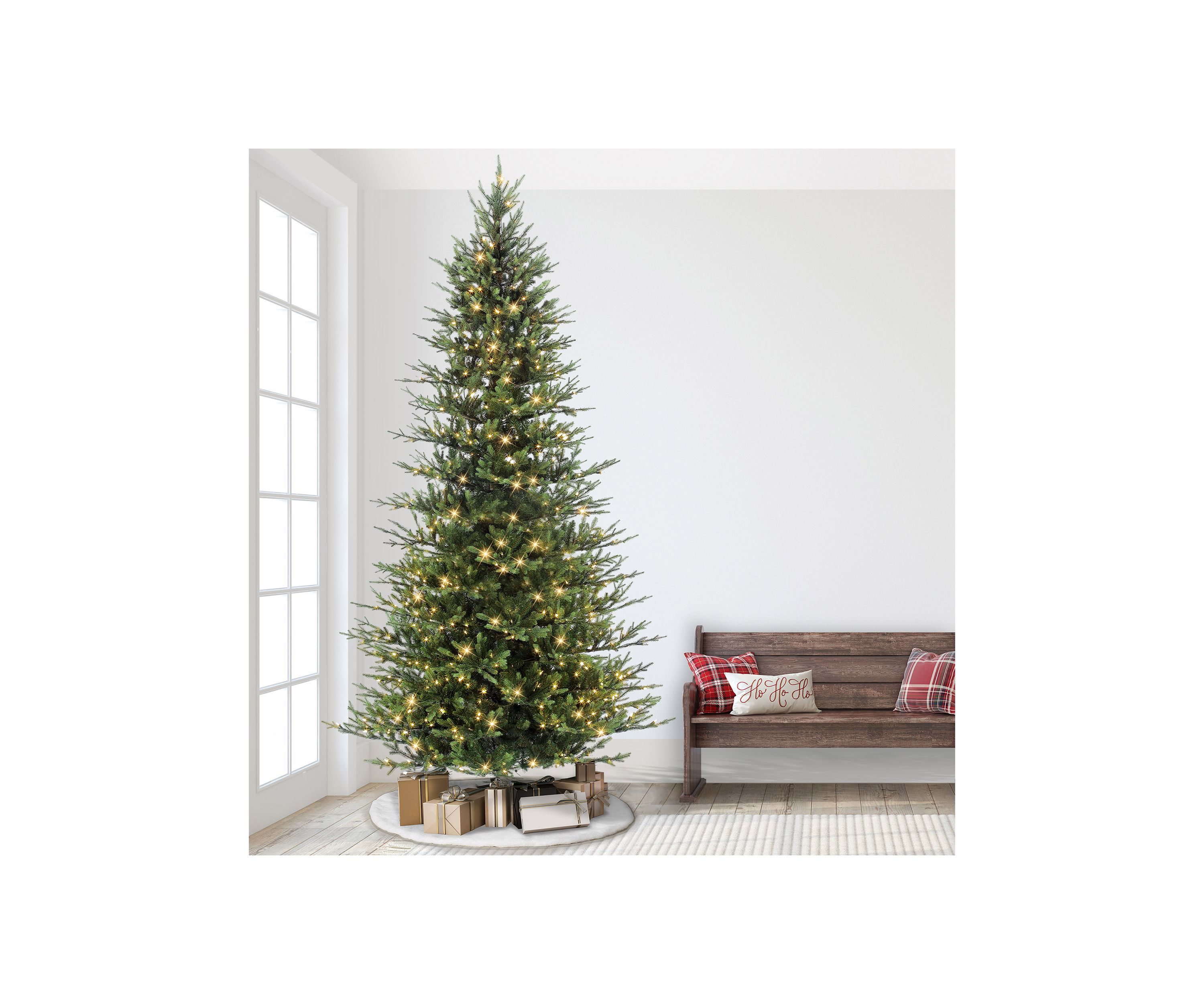 10-foot Pre-Lit Slim Balsam Aritifical Fir Tree 6357 Tips 900 Clear Lights On/Off Foot Pedal Switch