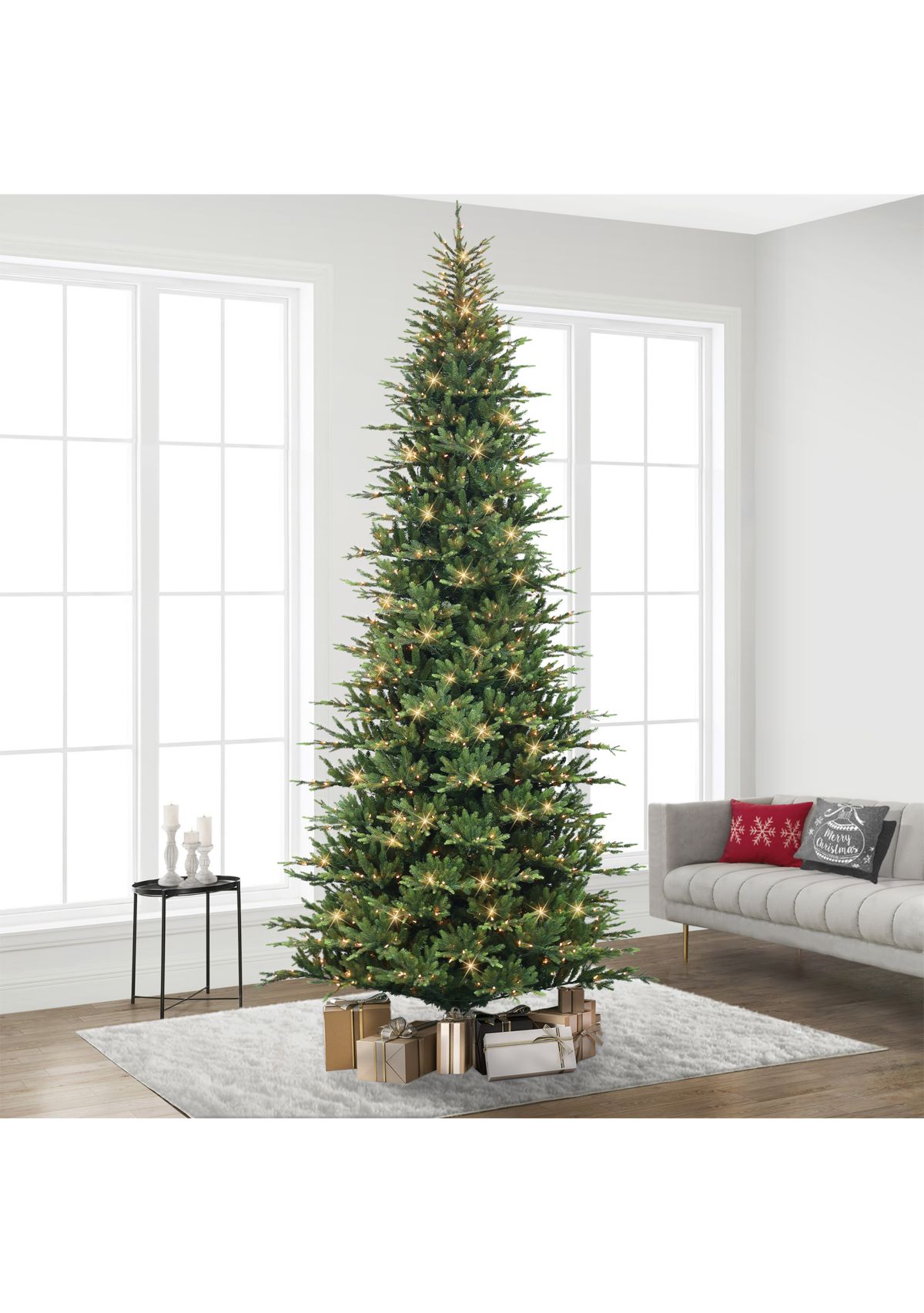 12-foot Pre-Lit Slim Balsam Aritifical Fir Tree 7197 Tips 1100 Clear Lights On/Off Foot Pedal Switch