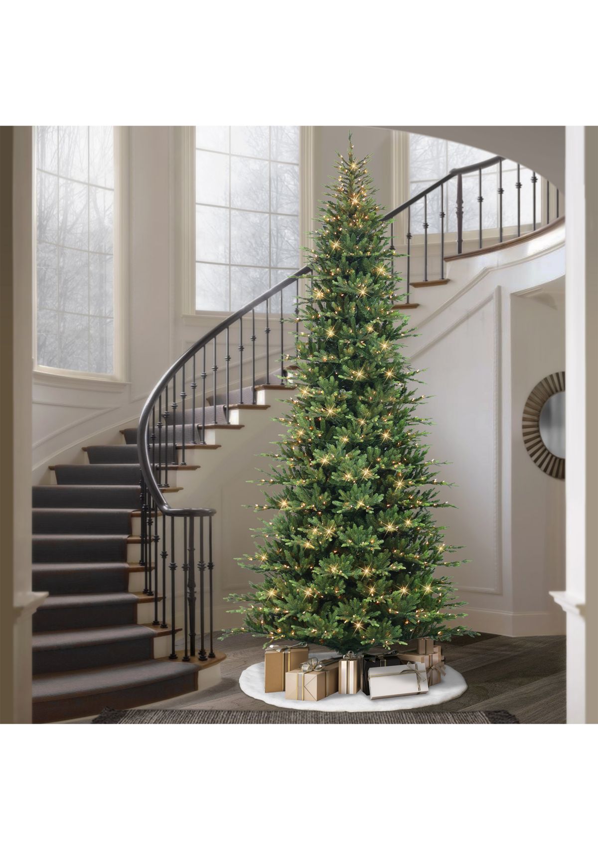 12-foot Pre-Lit Slim Balsam Aritifical Fir Tree 7197 Tips 1100 Clear Lights On/Off Foot Pedal Switch