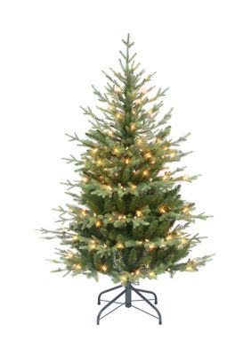 Puleo International 4.5 Ft Pre-Lit Slim Balsam Fir Artificial Christmas Tree With 200 Ul Clear Incandescent Lights Metal Stand Green