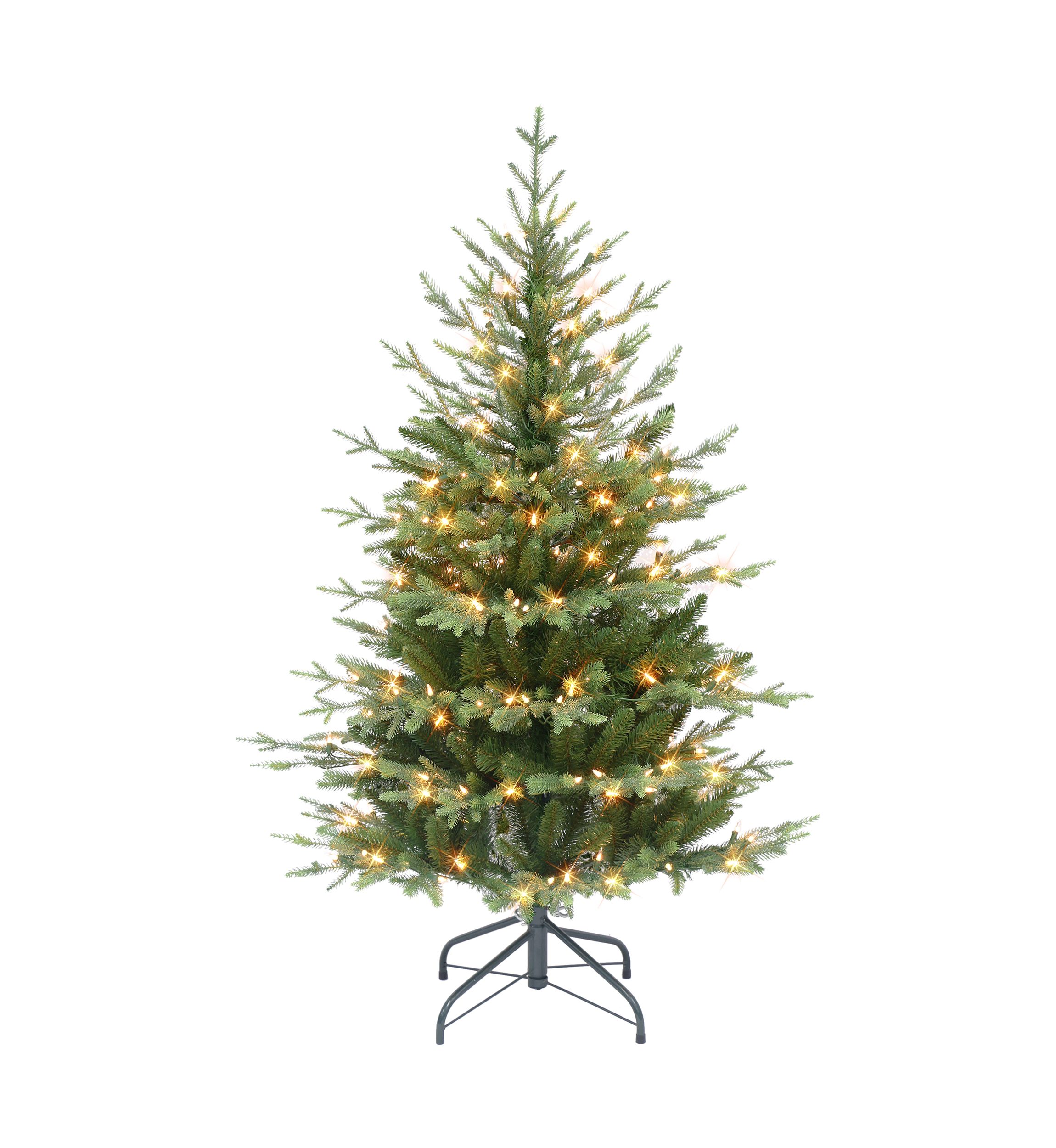 4.5 ft Pre-lit Slim Balsam Fir Artificial Christmas Tree with 200 UL Clear Incandescent Lights Metal Stand Green