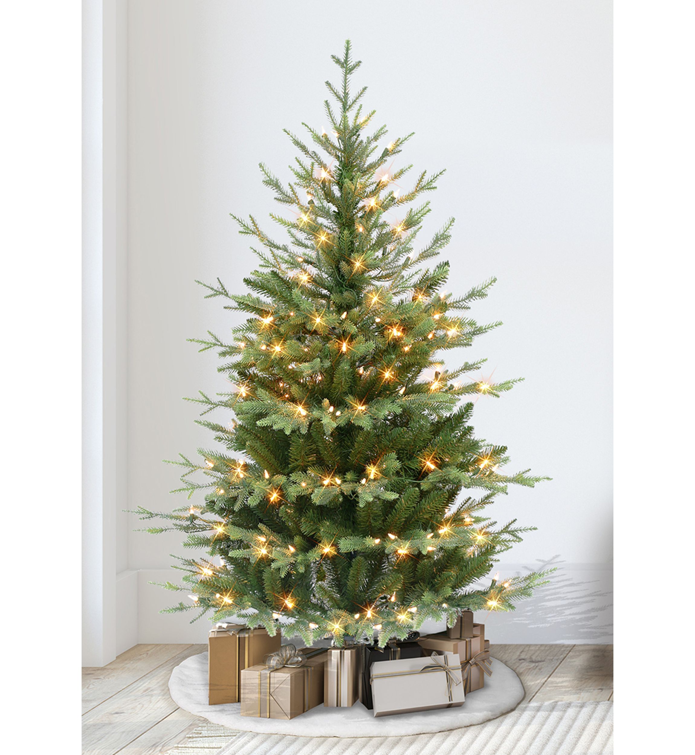 4.5 ft Pre-lit Slim Balsam Fir Artificial Christmas Tree with 200 UL Clear Incandescent Lights Metal Stand Green