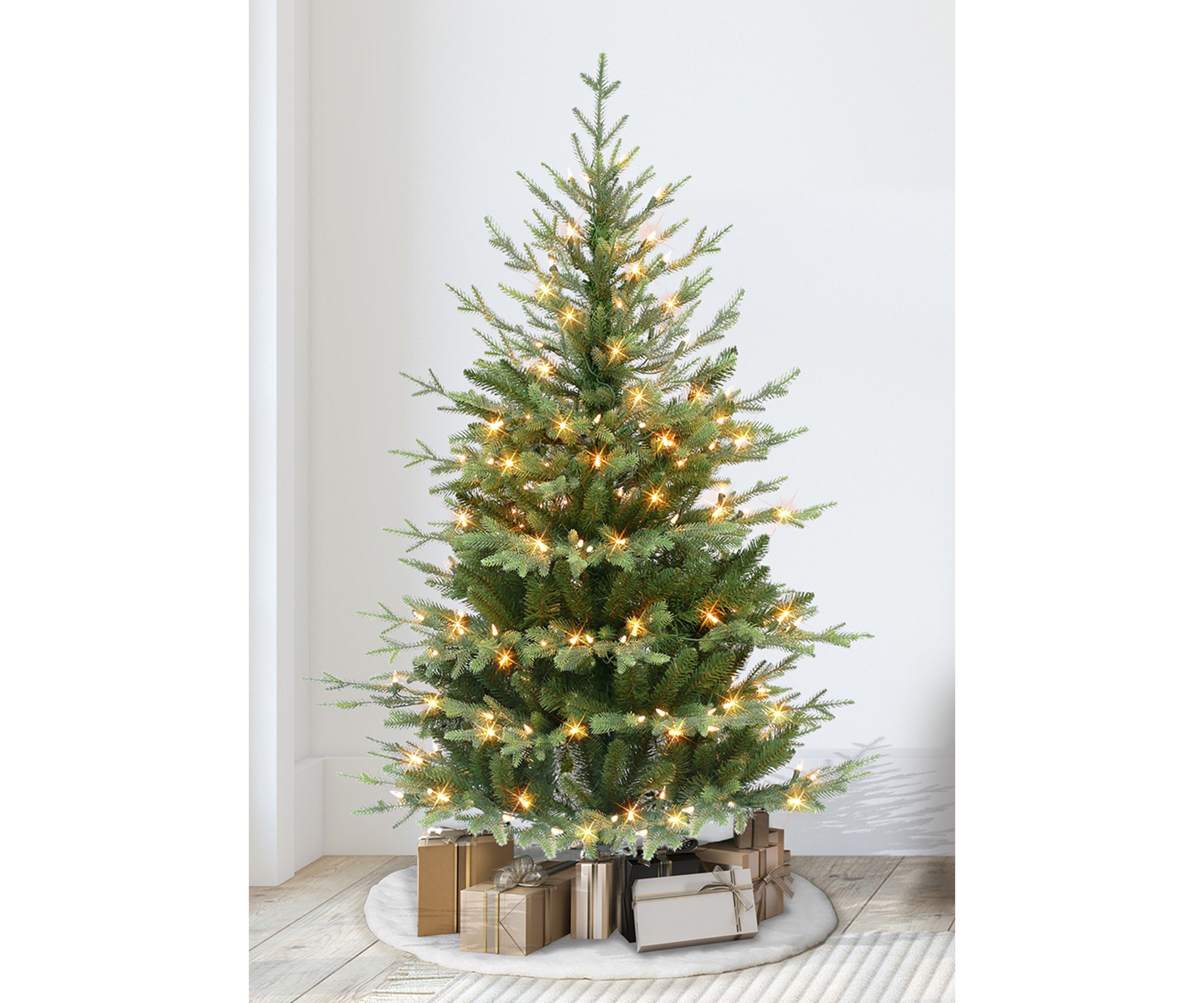 4.5 ft Pre-lit Slim Balsam Fir Artificial Christmas Tree with 200 UL Clear Incandescent Lights Metal Stand Green