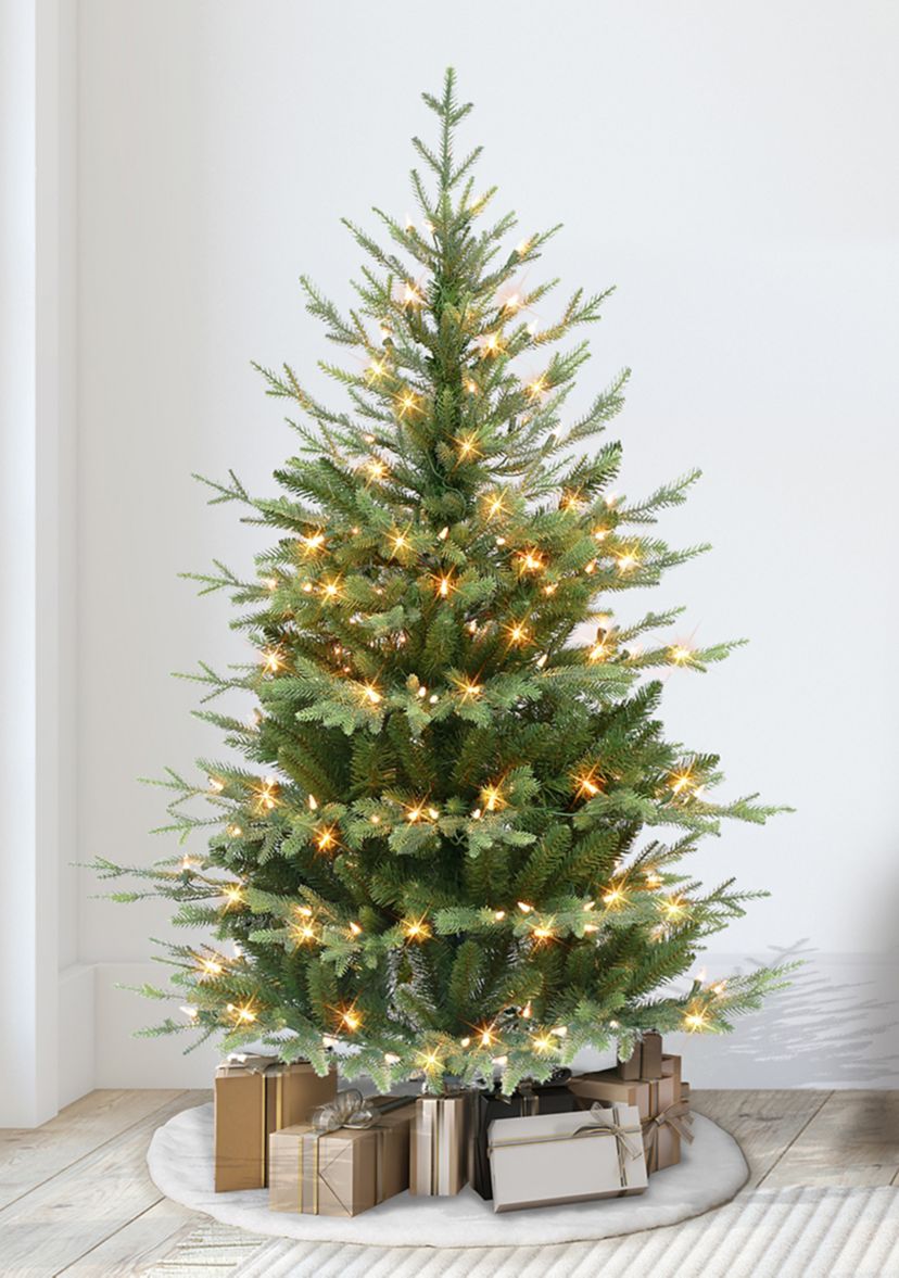 4.5 ft Pre-lit Slim Balsam Fir Artificial Christmas Tree with 200 UL Clear Incandescent Lights Metal Stand Green