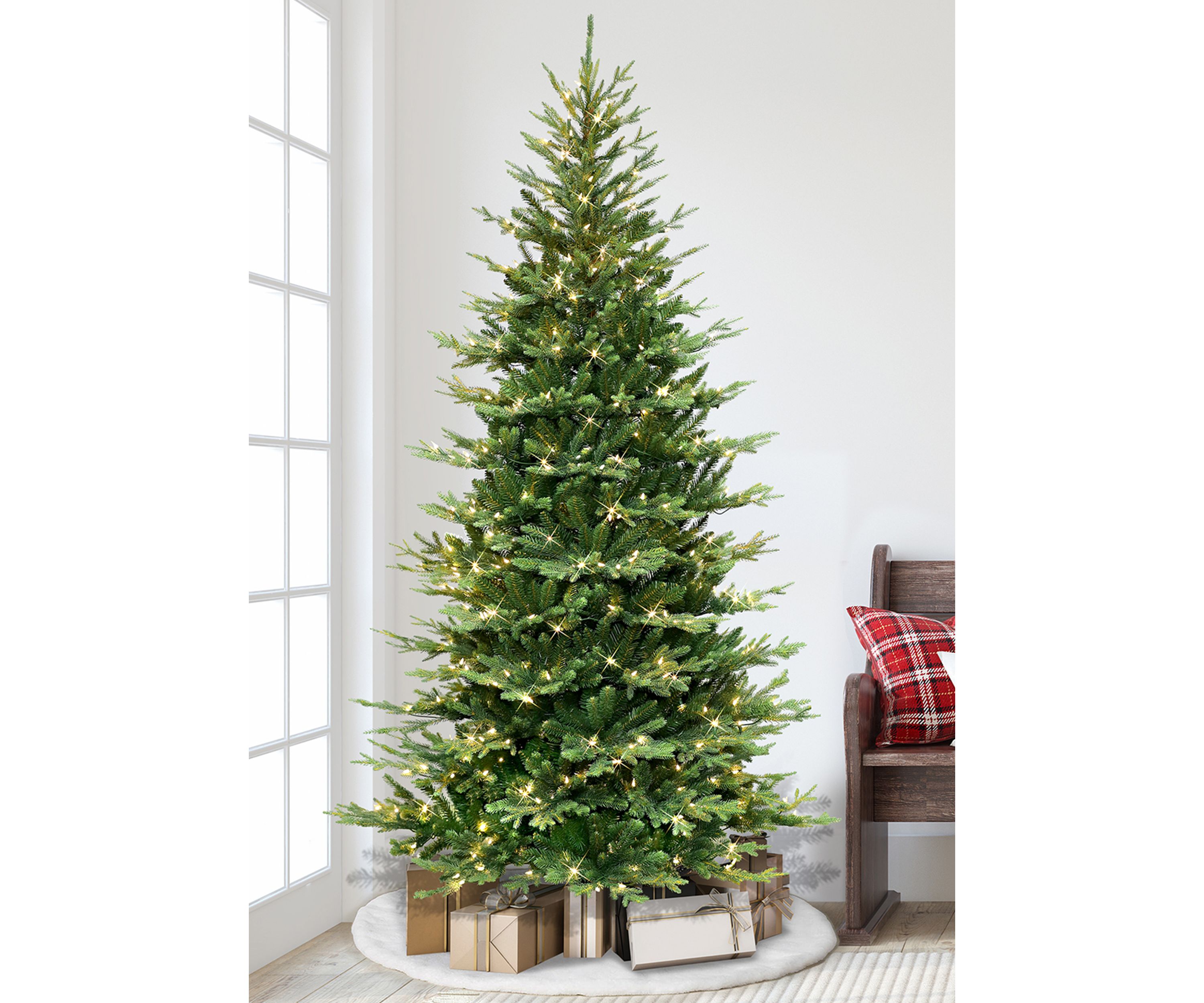 7.5 ft Pre-lit Slim Balsam Fir Artificial Christmas Tree with 500 UL Clear Lights Metal Stand Green