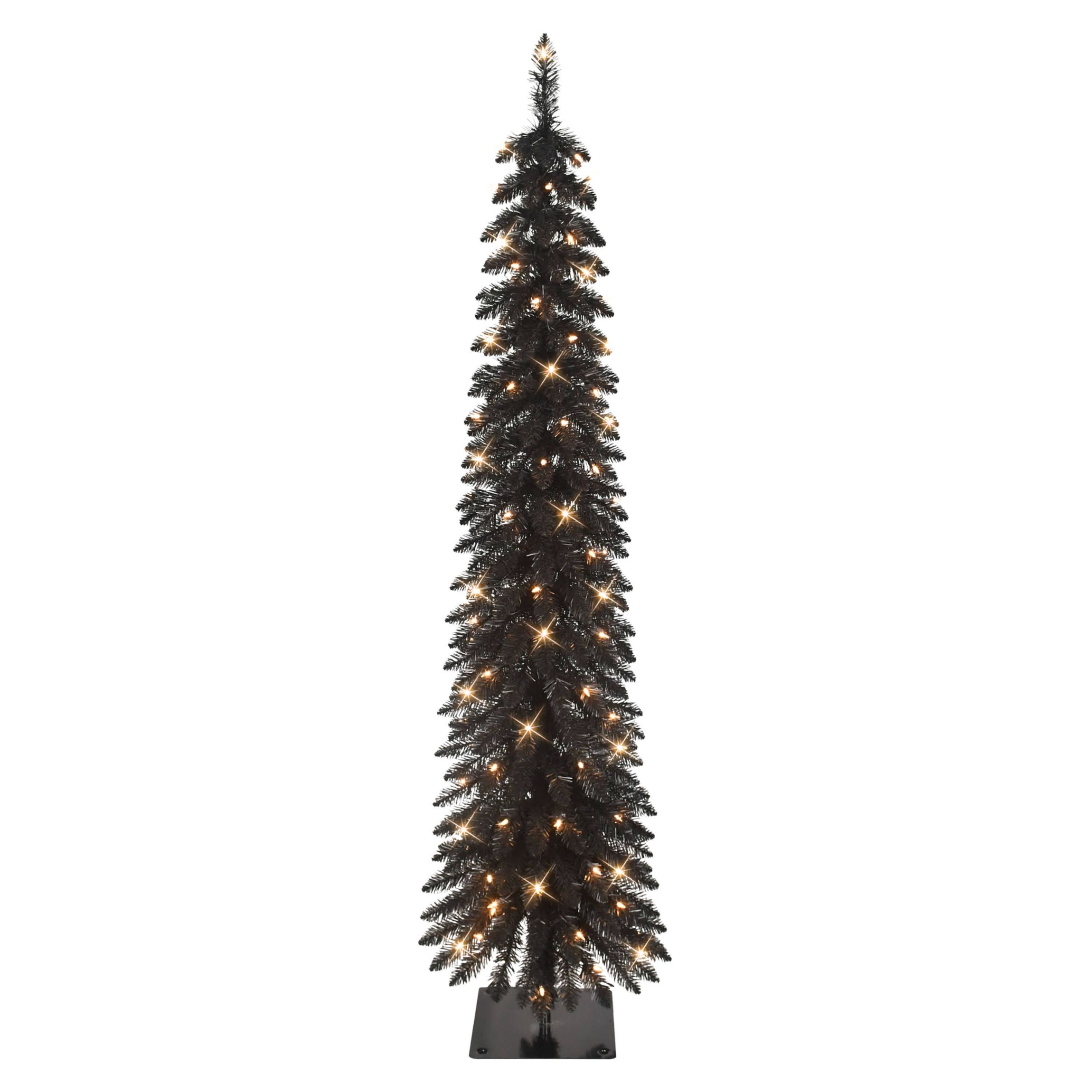 Puleo International 6 Pre-Lit Artificial Black Alpine Pencil Tree