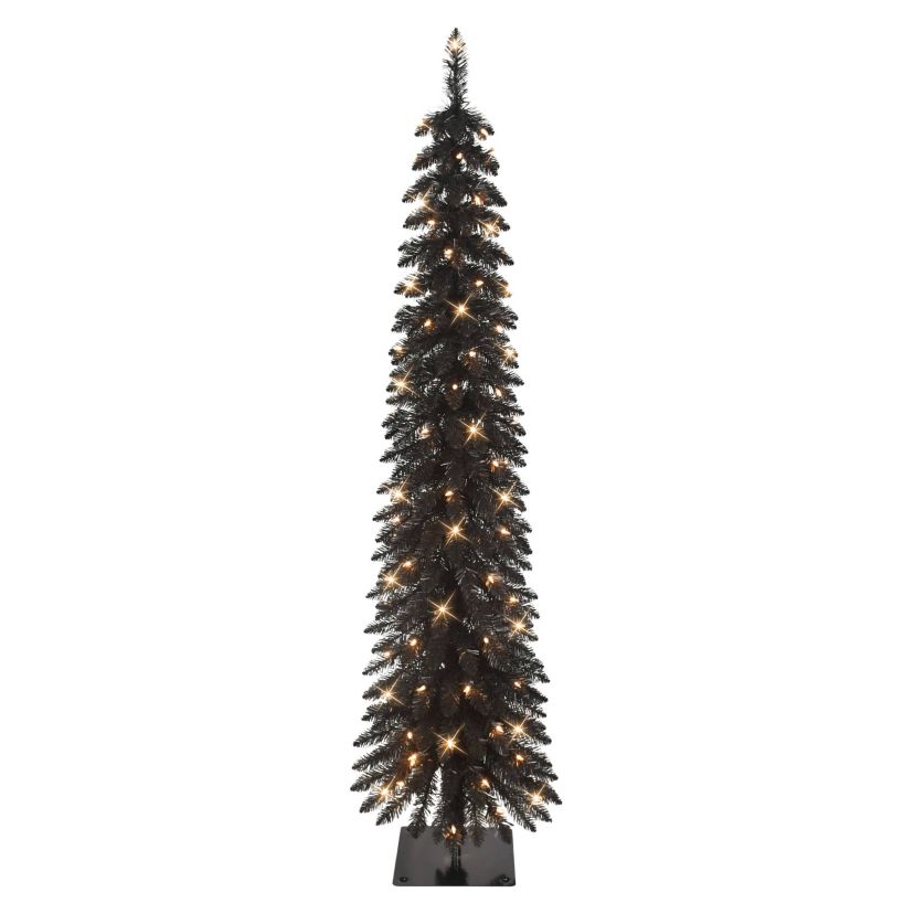 Puleo International 6 Pre-Lit Artificial Black Alpine Pencil Tree