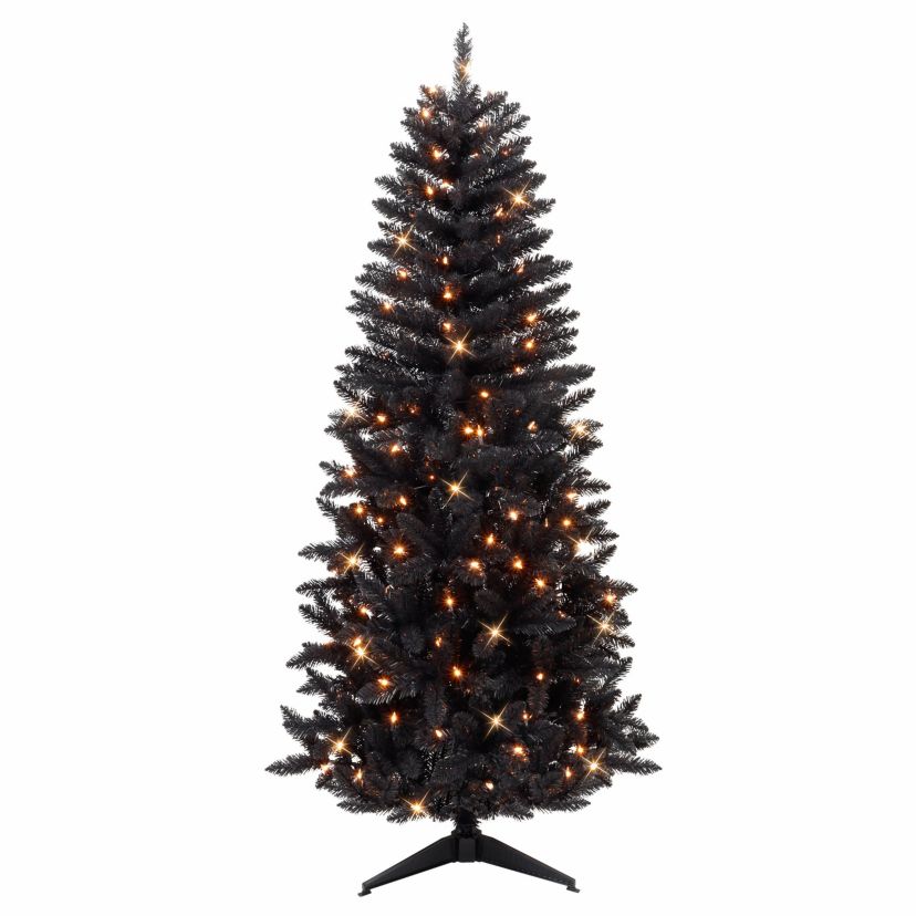 Puleo International 7 Pre-Lit Black Artificial Carson Pine Tree
