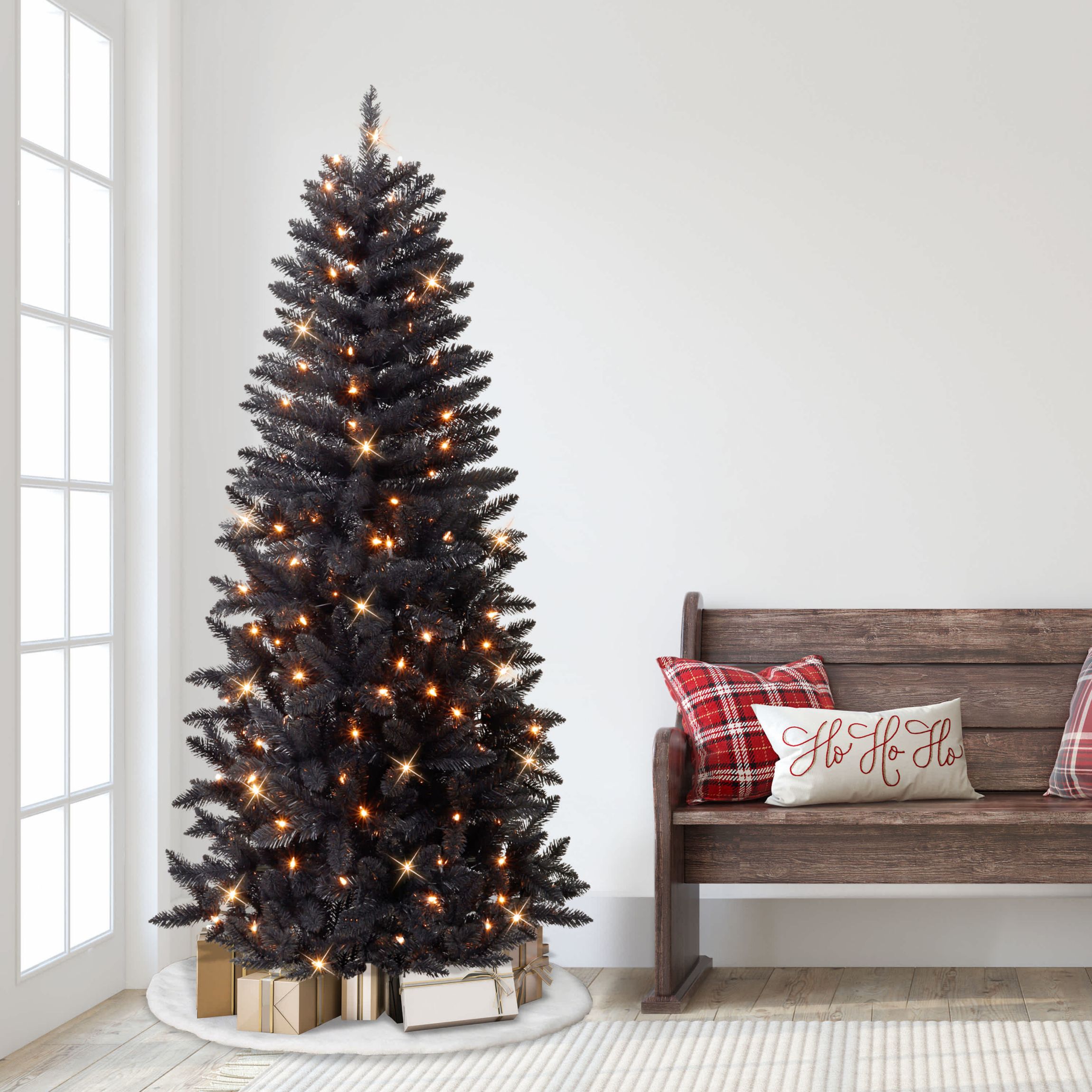 Puleo International 7 Pre-Lit Black Artificial Carson Pine Tree