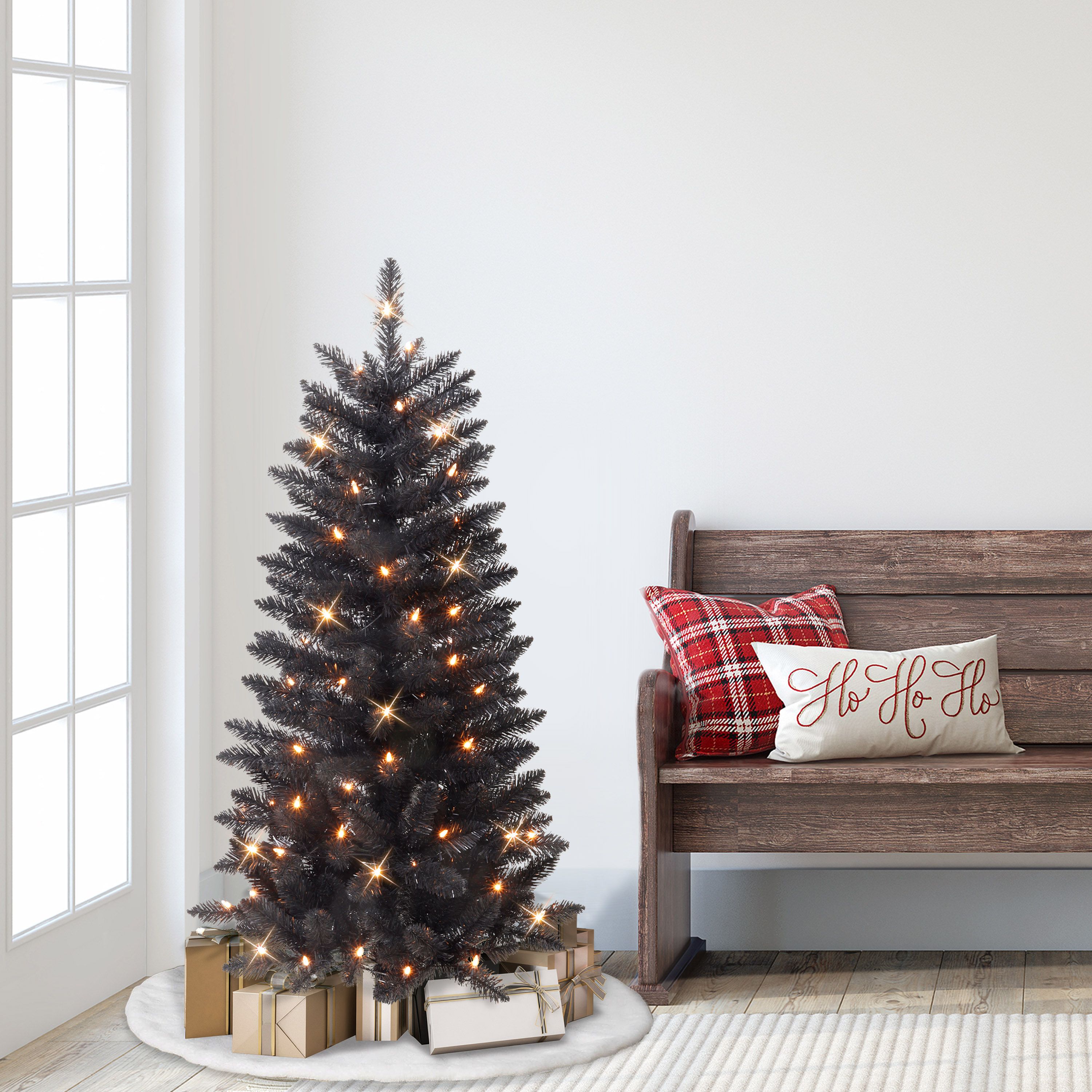 4 ft. Pre-Lit Black Pine Artificial Tree
