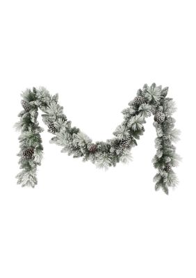 Puleo International 9 ft x 10 in. Flocked Berkshire Spruce Garland, Green